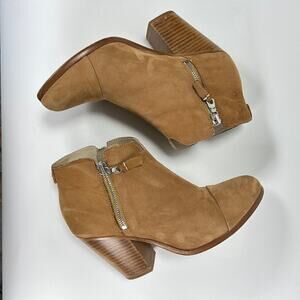 RAG & BONE Tan Camel Suede Ankle Boots Zip Up Block Heel Margot Bootie EU 38.5